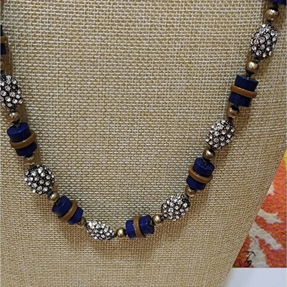 J. Crew navy‎ and bronze jeweled long necklace